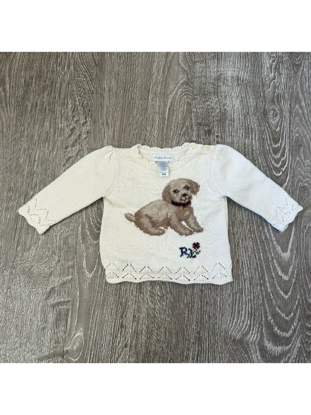 Ralph Lauren Baby Dog Print Sweater 6M Preppy Girly Delicate Feminine